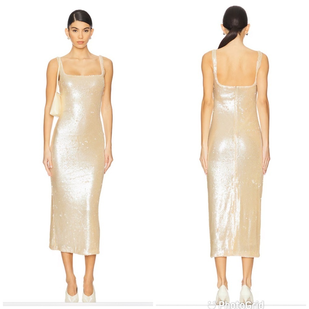 L’ Academie by Marianna Ceci Sequin Midi Dress in Blush Nude New with Tags!